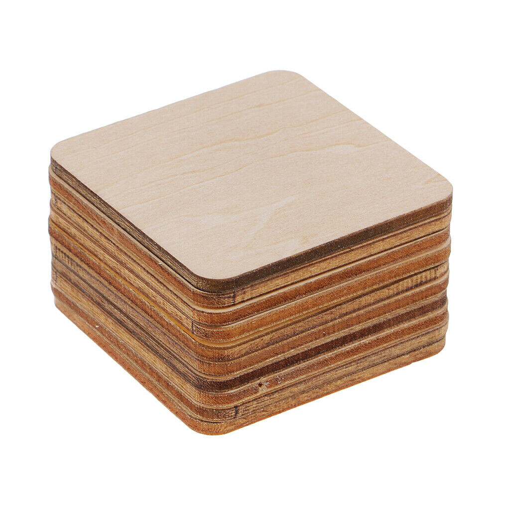 20x Natural Wood Pieces Square Rectangle Wooden Tags DIY Scrapbooking Crafts