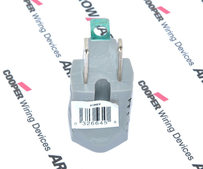 2pcs - COOPER 419GY 15A 125V Grounding Adapter with Grounding Lug Outlet Tap