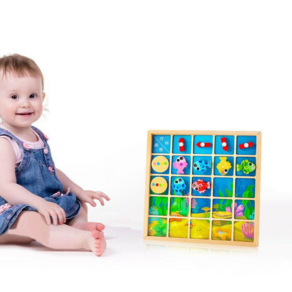 Wooden Puzzle Sensory Board Direction Cognitive Arrow Fishing Enlightenment
