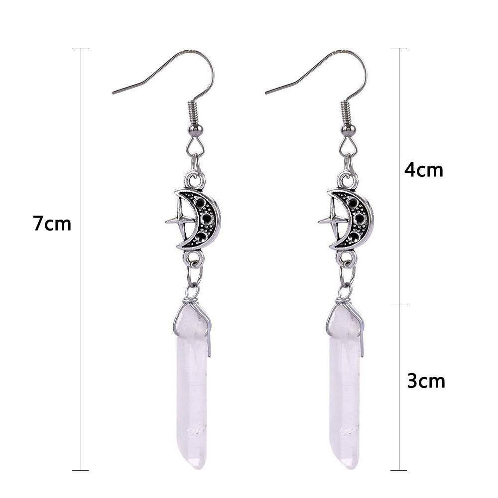 Crescent Moon Natural Clear Quartz Crystal Earrings Gothic Accessories Jewelry