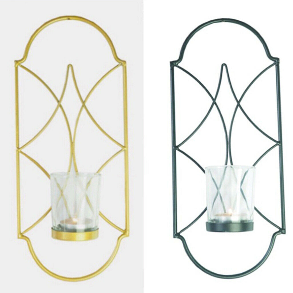 2pcs Metal Wire Candle Holder Geometric Sconce Votive Wall Light for Church