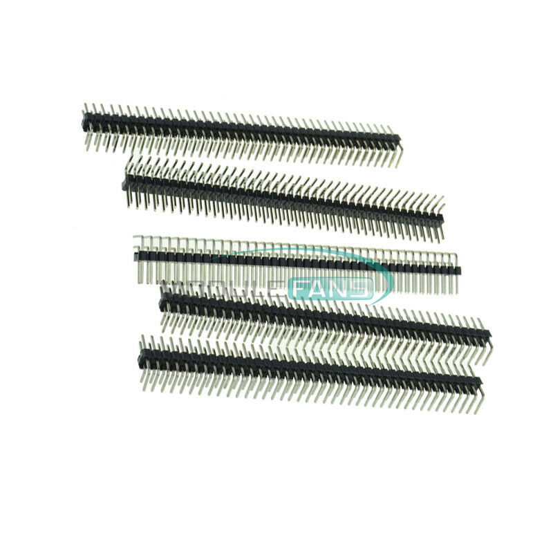 5PCS 2 x 40 Pin 40P 2.54mm Male Double Row Right Angle Pin Header Strip