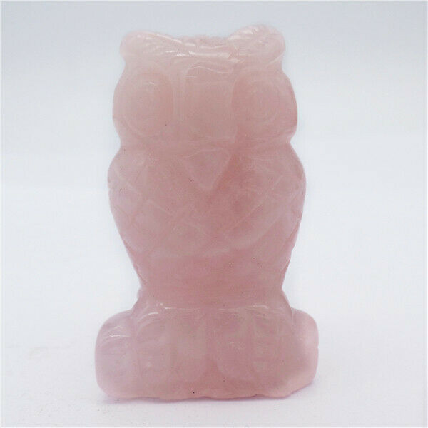 50x28x20mm Natural Rose Quartz Carved Owl Decoration Statue Home Decor HH7923