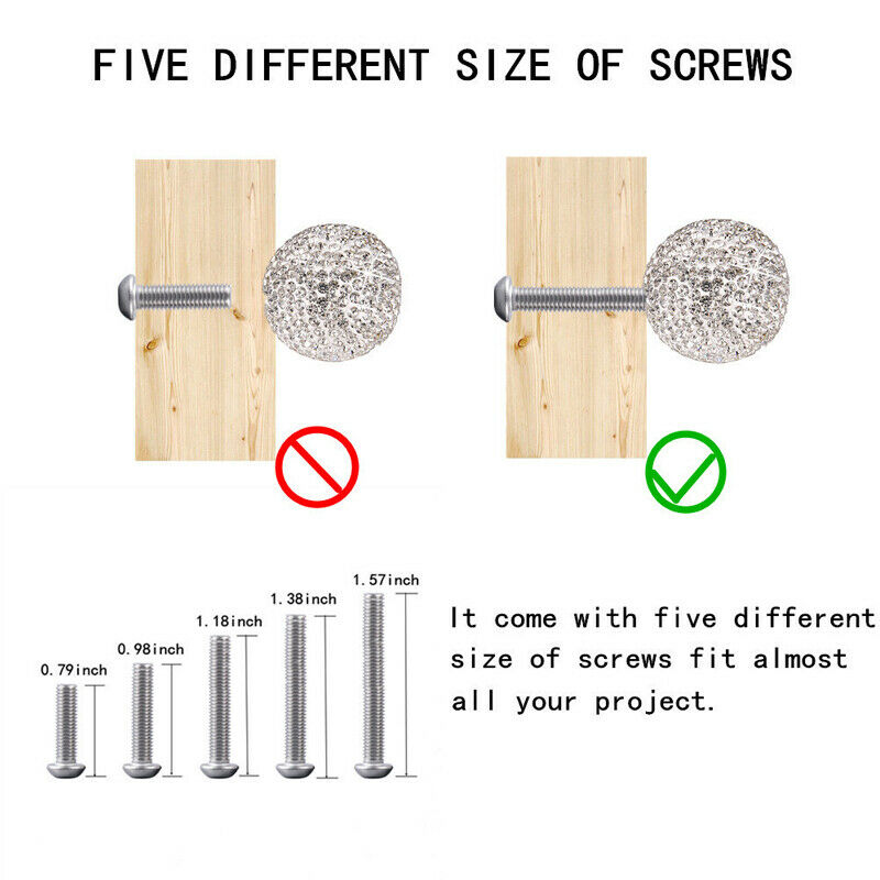 Crystal Ball Glass Drawer Closet Cupboard Cabinet Pull Knob Handle +5 size Screw