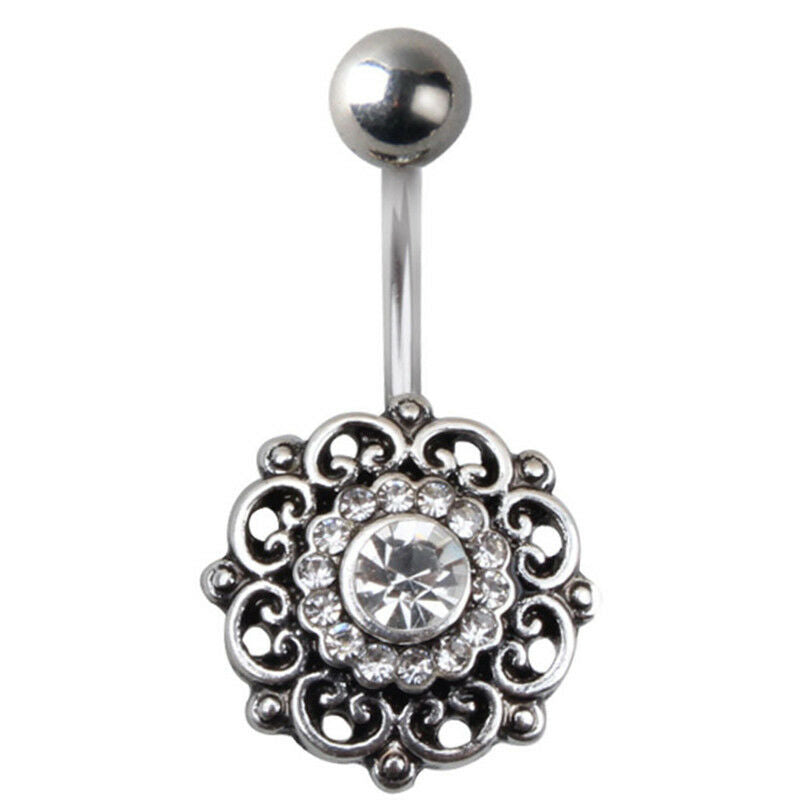 Rhinestone Crystal Flower Navel Belly Button Ring Barbell Piercing Body Je.l8