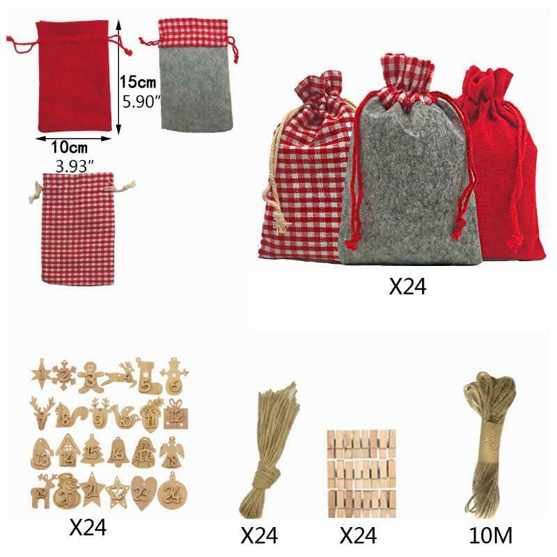 Christmas Advent Calendar 2021 Decorations 24 Days Burlap Gift Bags Favors Home
