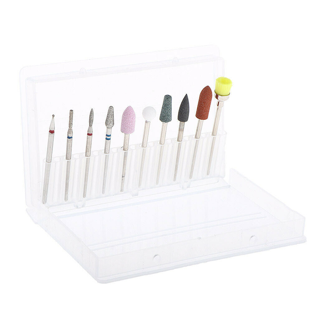 10x Nail Drill Bits Cuticle Clean Polishing Buffing Bits Brush Manicure Set -