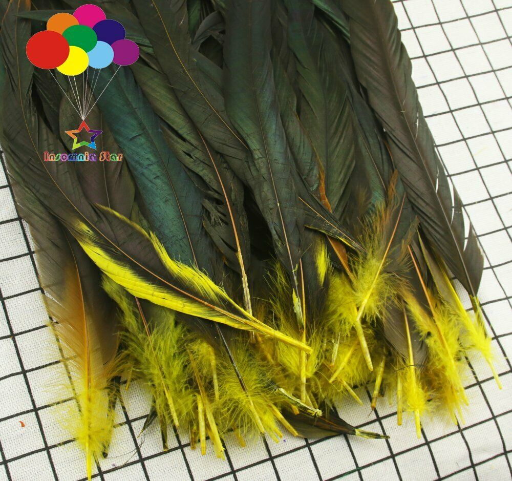 Yellow dyeing 100Pcs 12-14Inch/30-35cm Cock Chicken Tail natural Feathers Crafts
