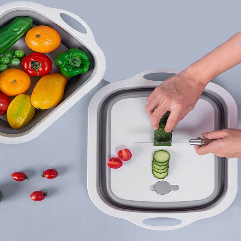 Multifunction Collapsible Cutting Board Dish Tub 3In1 Folding Sink Drain BasBDA