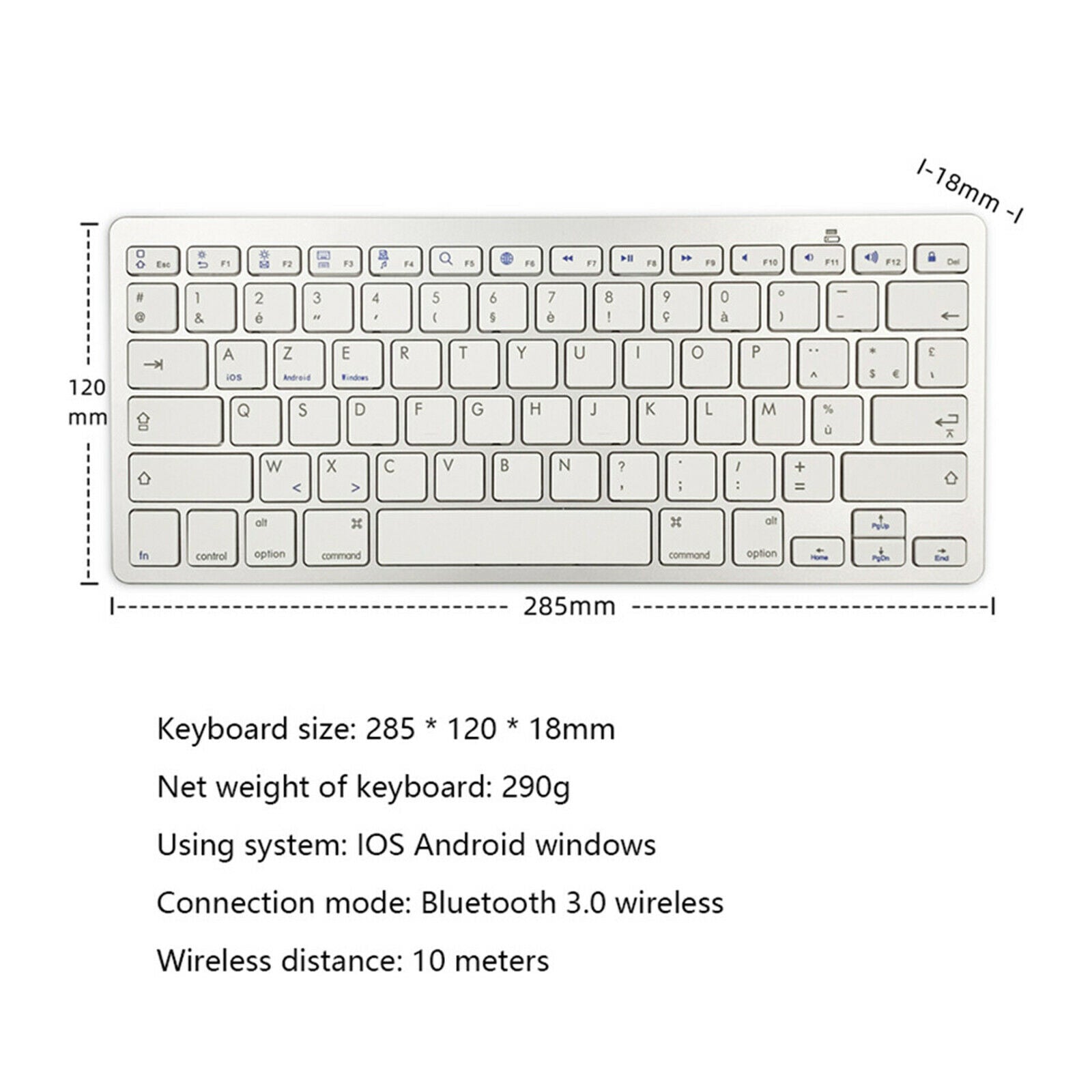 New 78 Keys Wireless Bluetooth Keyboard French for IOS/Android/Windows