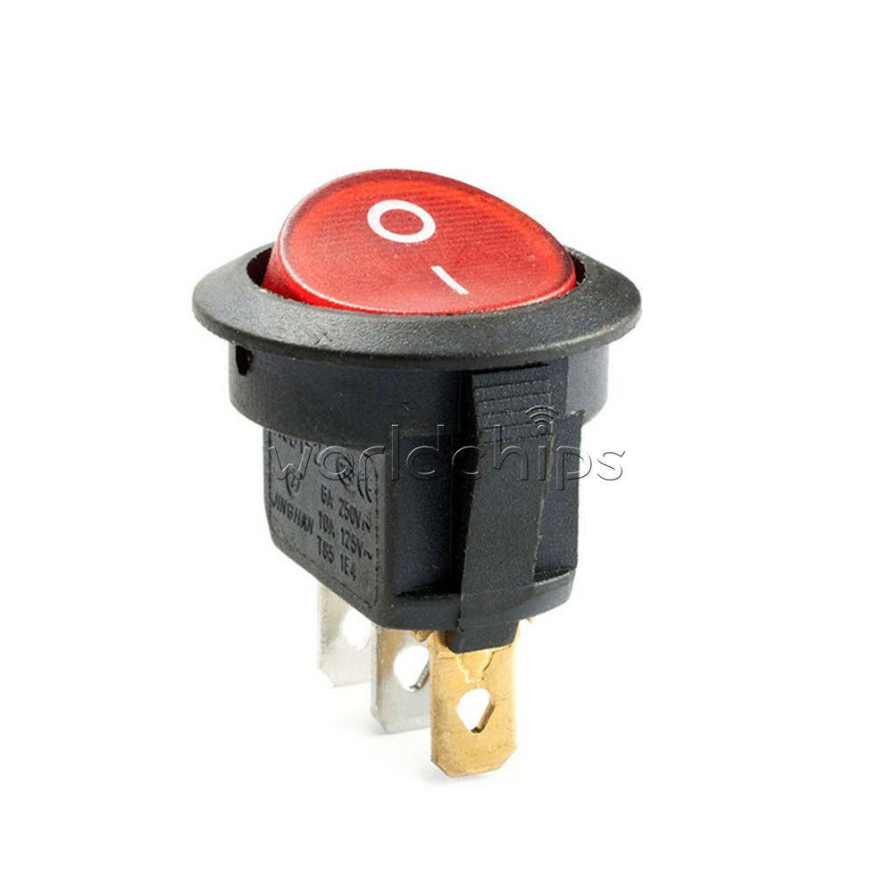 20Pcs Mini Round Red 3 Pin SPDT ON-OFF Rocker Switch Snap-in 6A/250V 10A/125V