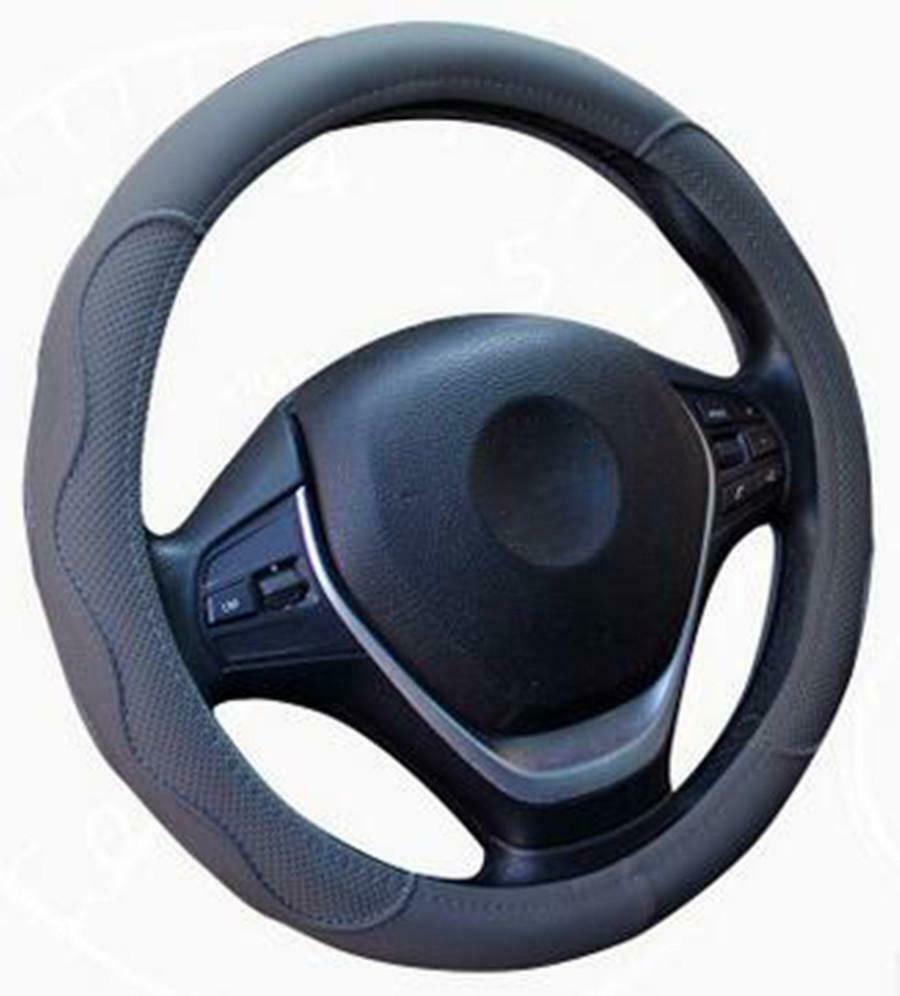 Gray PU Leather Car Steering Wheel Cover Non-slip Universal For Car SUV Truck