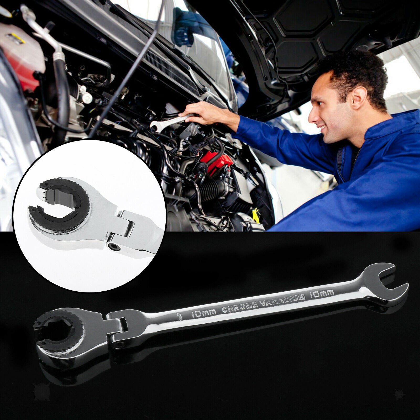 Metric Tubing Ratchet Wrench Horn 72 Tooth Durable Steel Open End 10mm