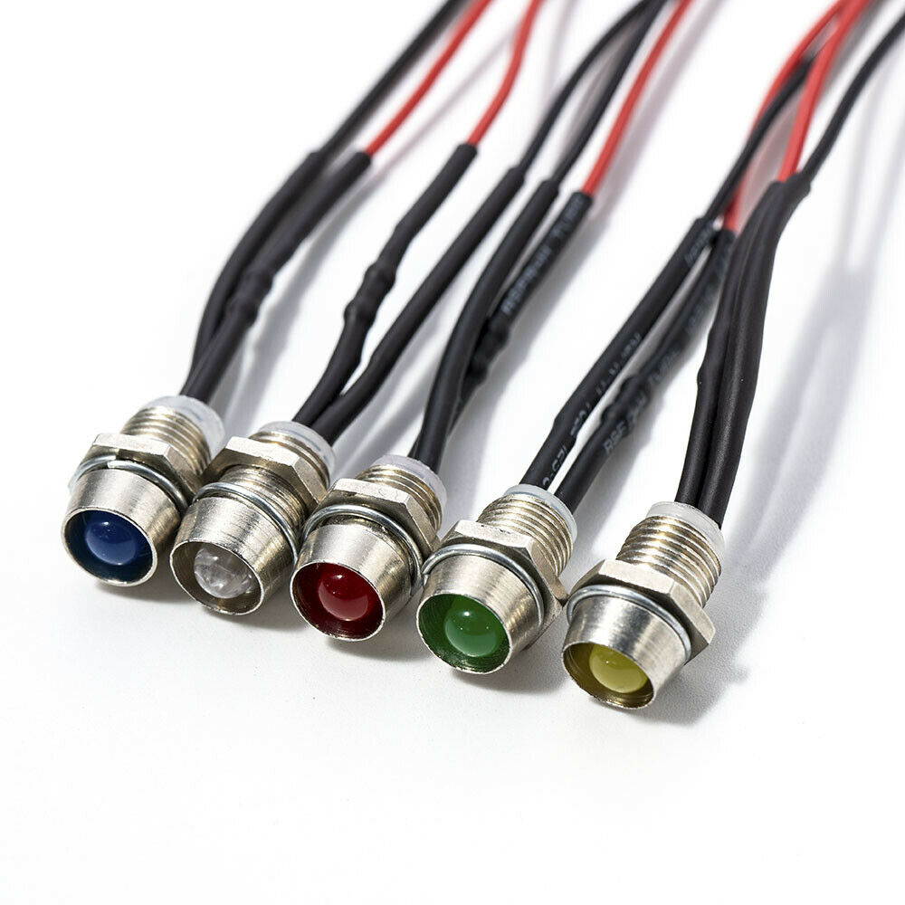 10Pcs 8mm 12V LED Indicator Light Lamp Bulb Pilot Dash Panel Car Truck Boat UK