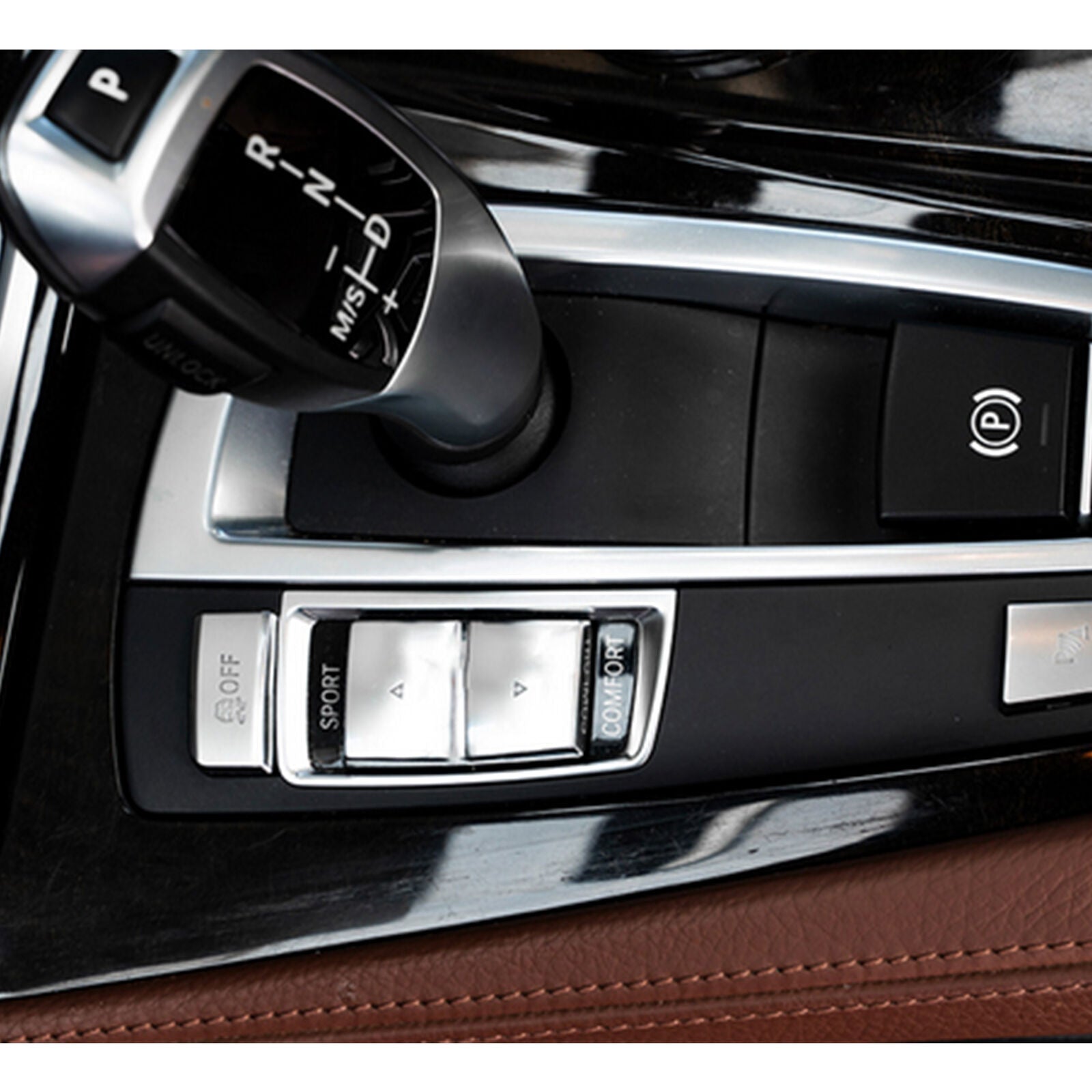 Chrome Gear Shift Parking Side Button P Sport Comfort Cover Trim For BMW F25 F26