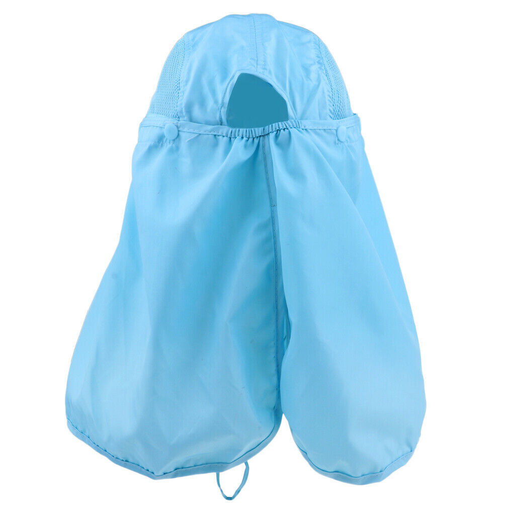 Summer Outdoor Sun Protection Fishing   Neck Face Flap Hat Wide Brim Blue
