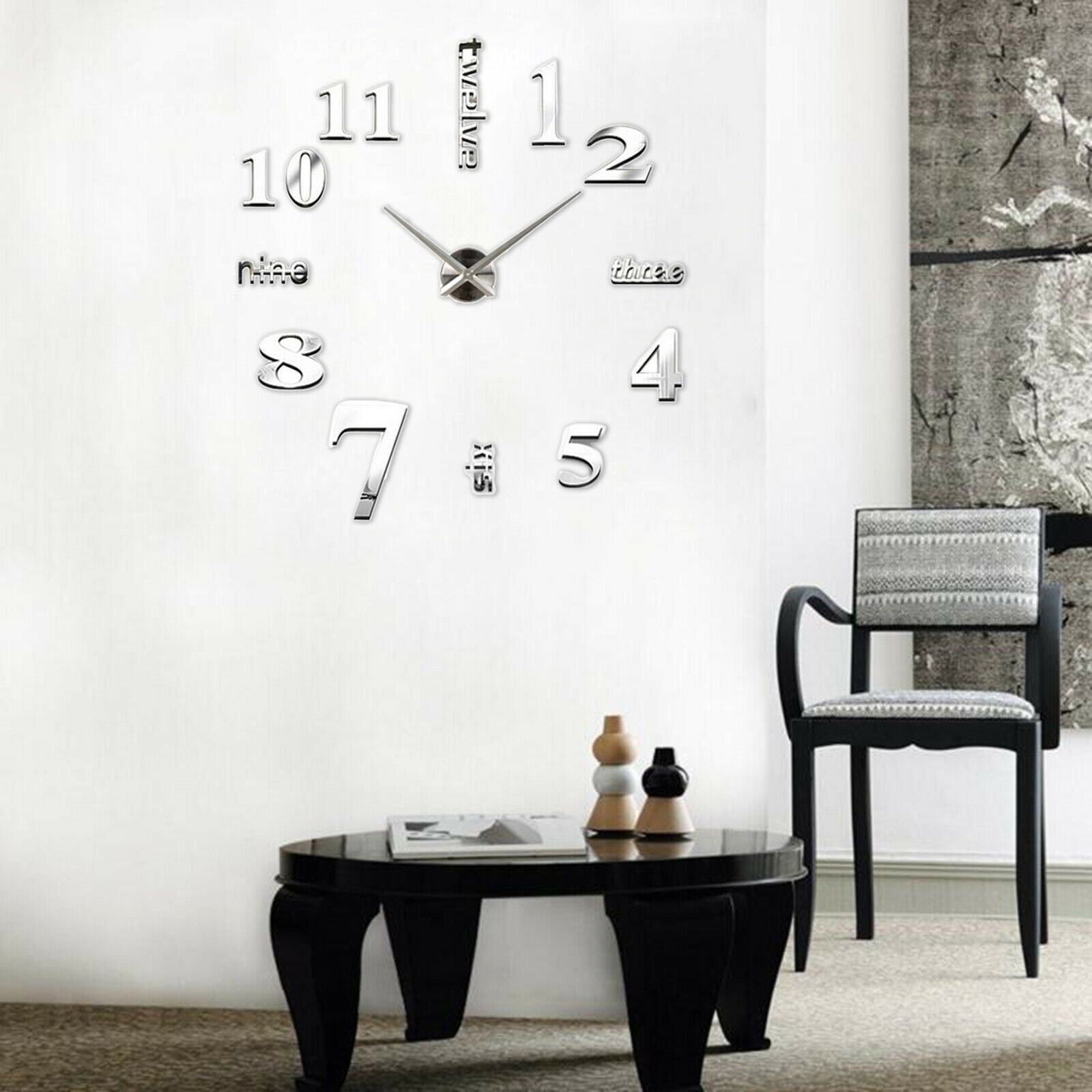 Mirror Surface Wall Clock Silent Wall Stickers Stick on Large Home Decor