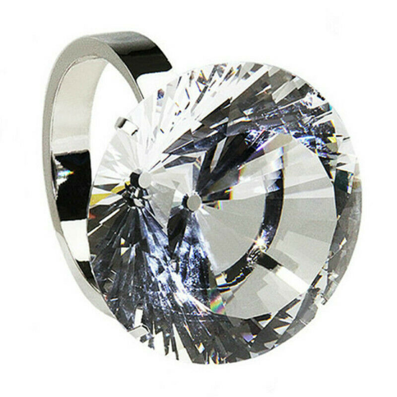 Large 80MM Crystal Oversized Faux Diamond Ring Proposal Wedding Chic Novelty New