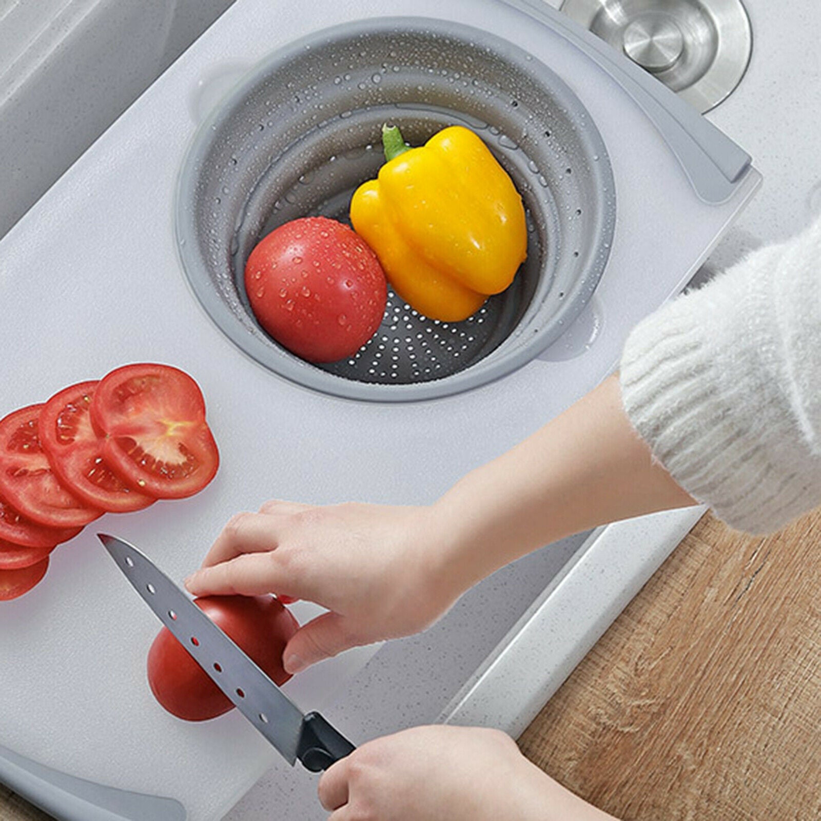 3 in 1 Cutting Board Collapsible Drain Basket Fruit for Kitchen Kitchen Tool