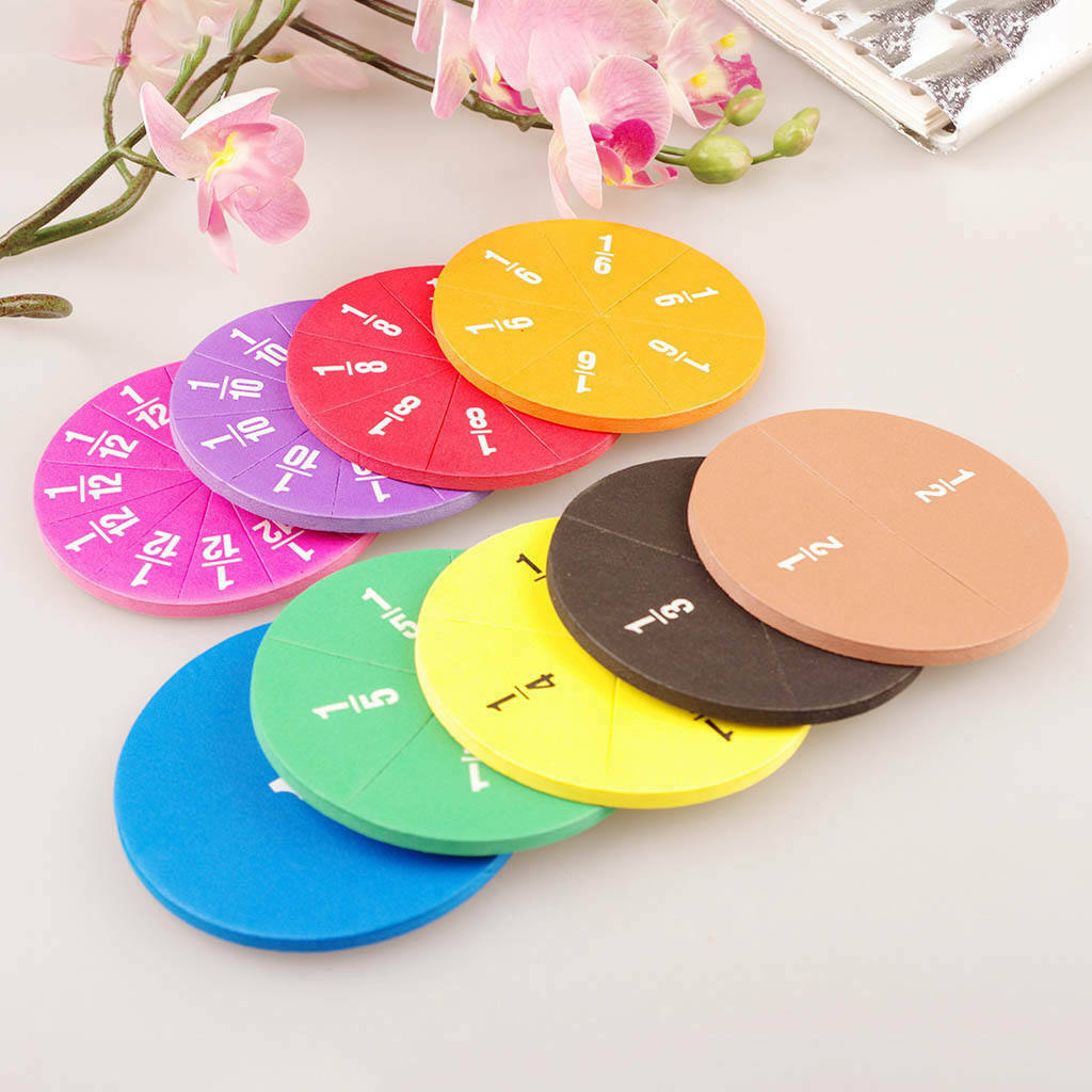 51pcs Rainbow Round Fractions Tiles Counting Children Kids Early Educational