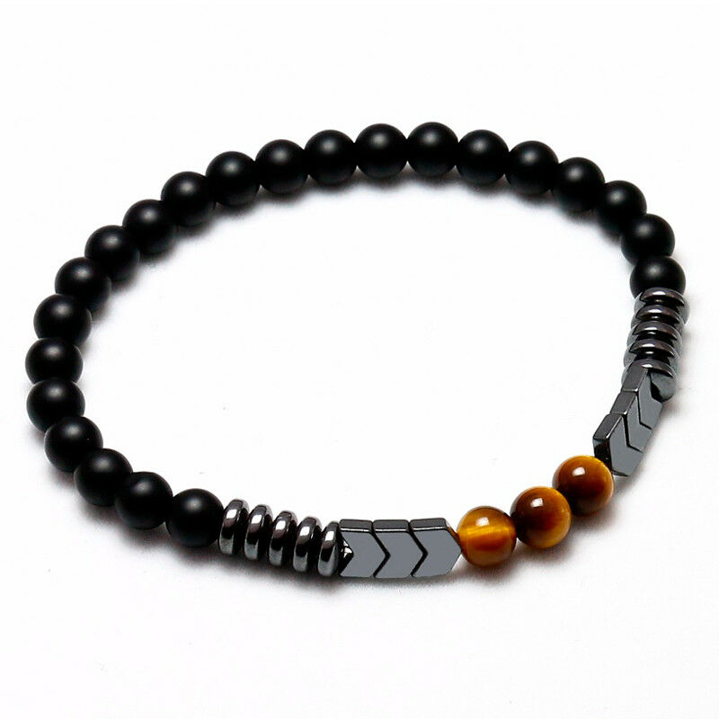 Natural Matte Onyx Bead Hematite Arrow Tiger Eye Stone Energy Bracelet Men Women