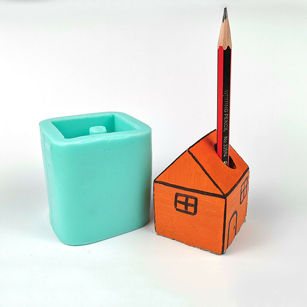 DIY Pen Insert Silicone Mold House Shape Pen Holder Epoxy Crafts Desktop Decor