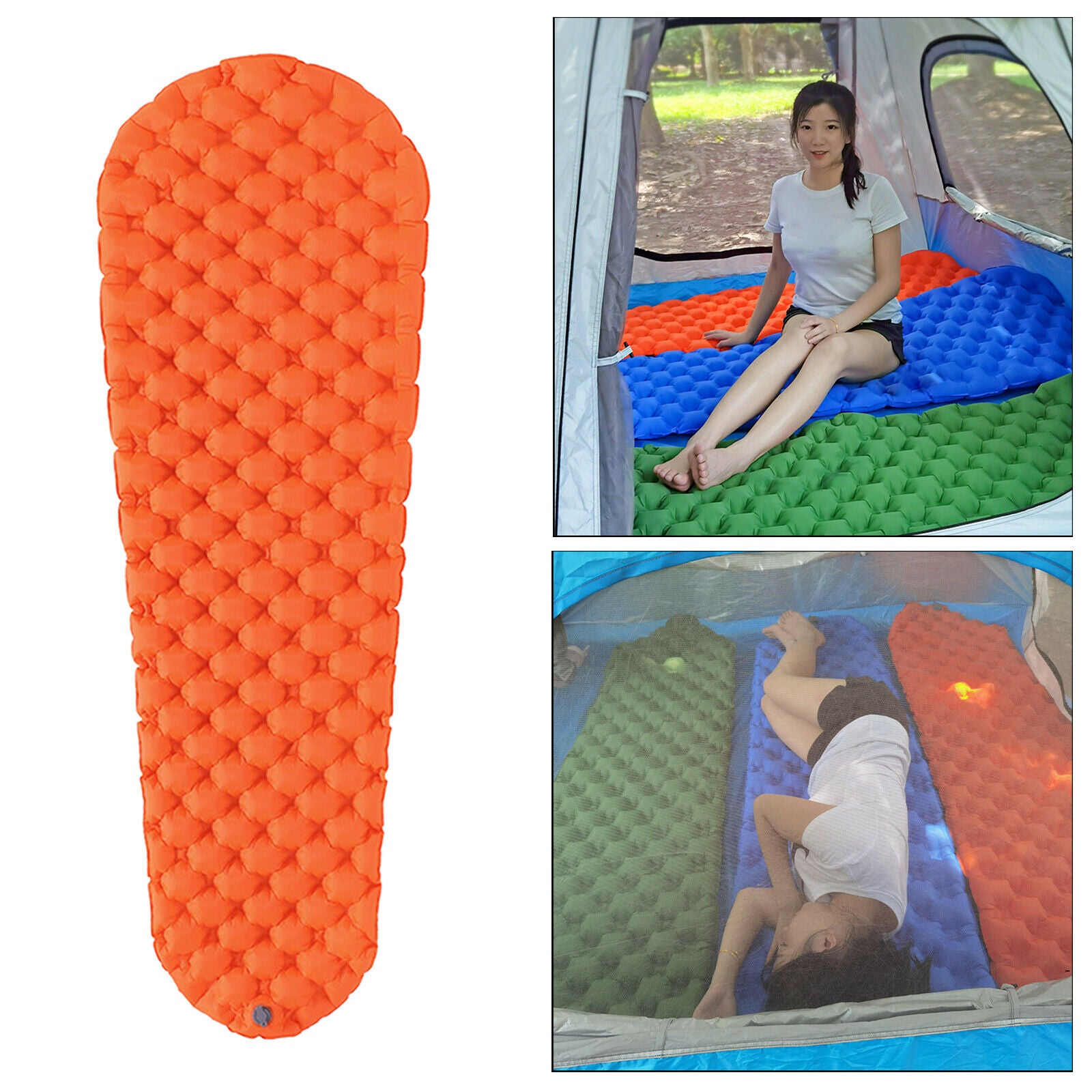 Sleeping Pad Inflatable Tent Sleep Mat Soft Sleep Pads Cushion & Bag Orange