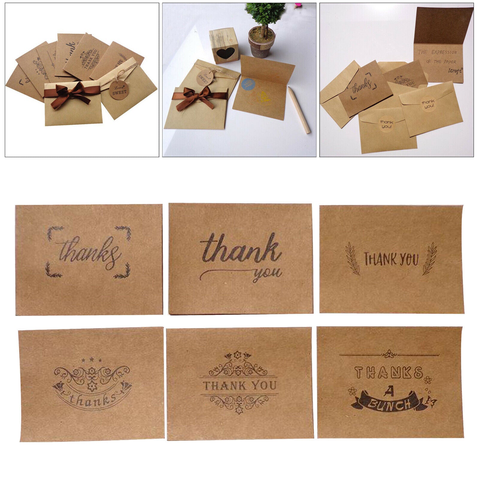 18Sets Kraft Paper Thank You Cards for DIY Cards Invitation All Occasion