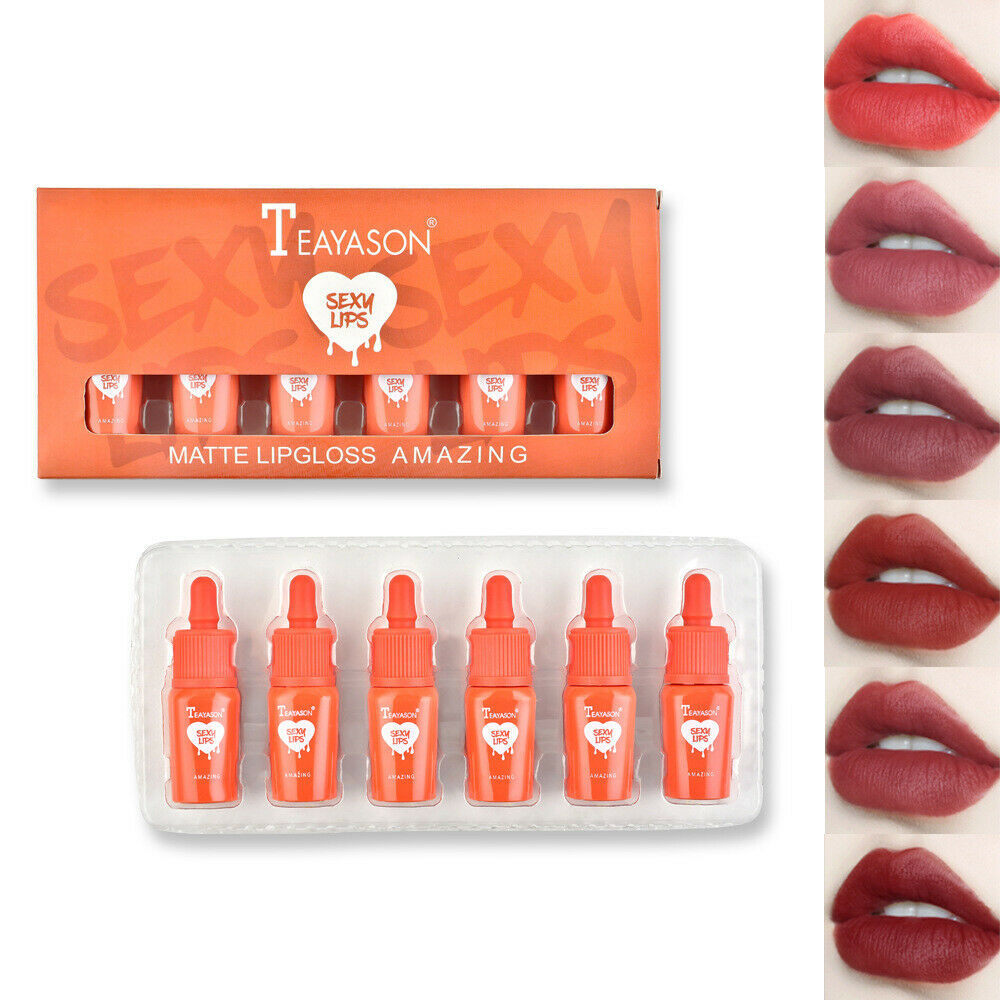 6Pcs Cute Mini Women Makeup Matte Lip Gloss Stain Gift Kit Velvet Lip Tint