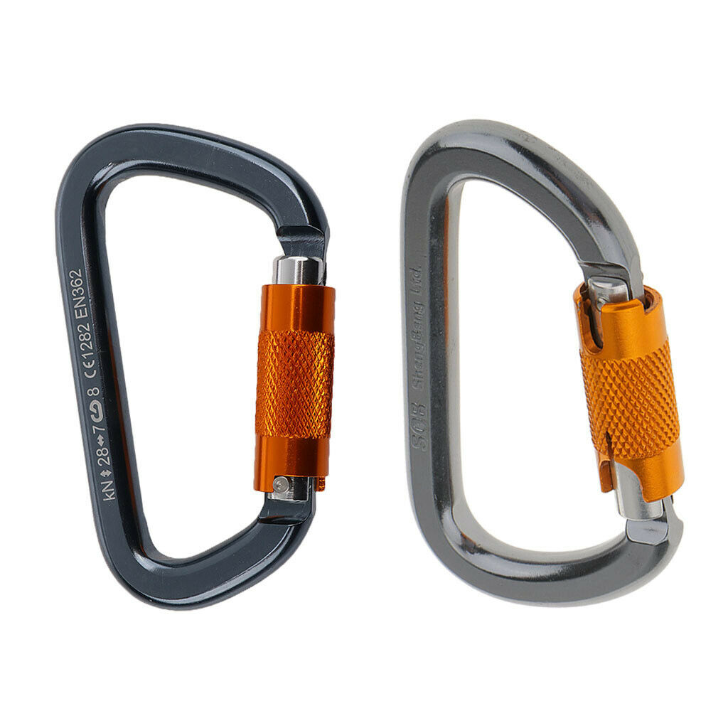 2 Packs 28KN Aluminum D-Ring Carabiner Twist Locking Screw Keychain Climbing