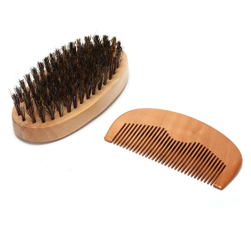 Beard Brush & Beard Comb Boar Bristle Comb Mens Mustache Care Grooming Ki.l8