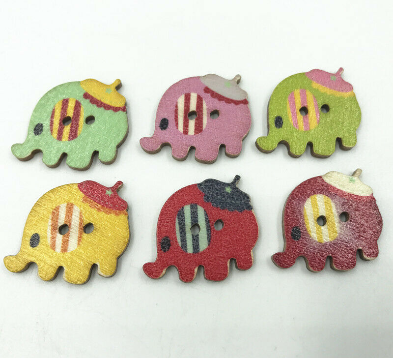 50X Wooden Buttons Mixed color Cartoon Elephant Sewing Crafts scrapbooking 25mm