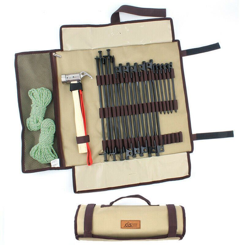 Outdoor Camping Tent Pegs Case Bag Pouch Nail Hammer Stakes Storage Holder HN US