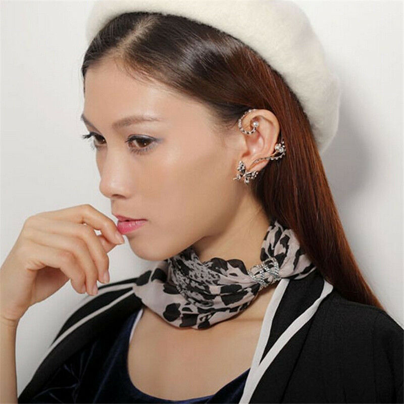 1Pair Lady Butterfly Ear Cuff Punk Clip Crystal Rhinestone Earring Partyd.l8