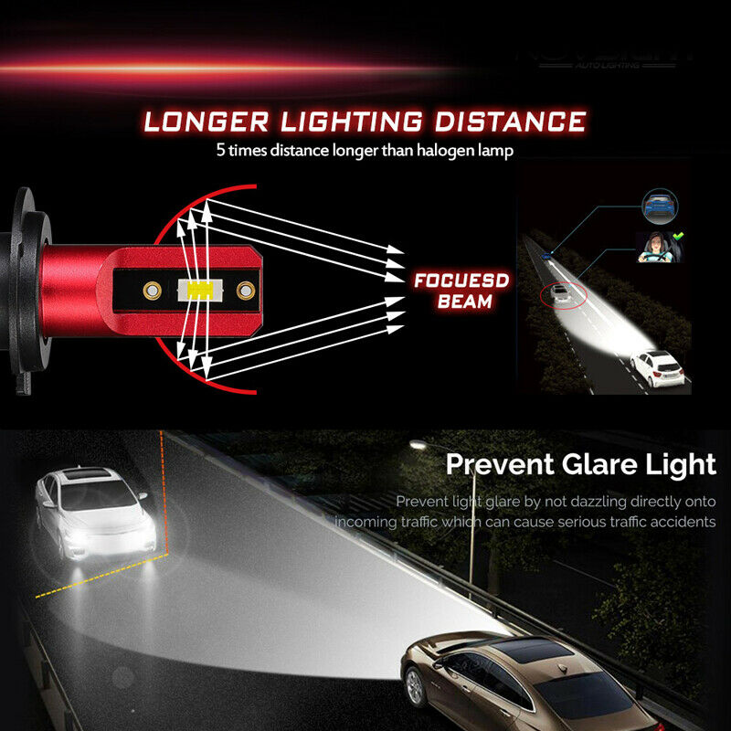 2PCS H7 LED Headlight Super Bright Bulbs Kit 10000LM Lights White 6000K 9V-32V