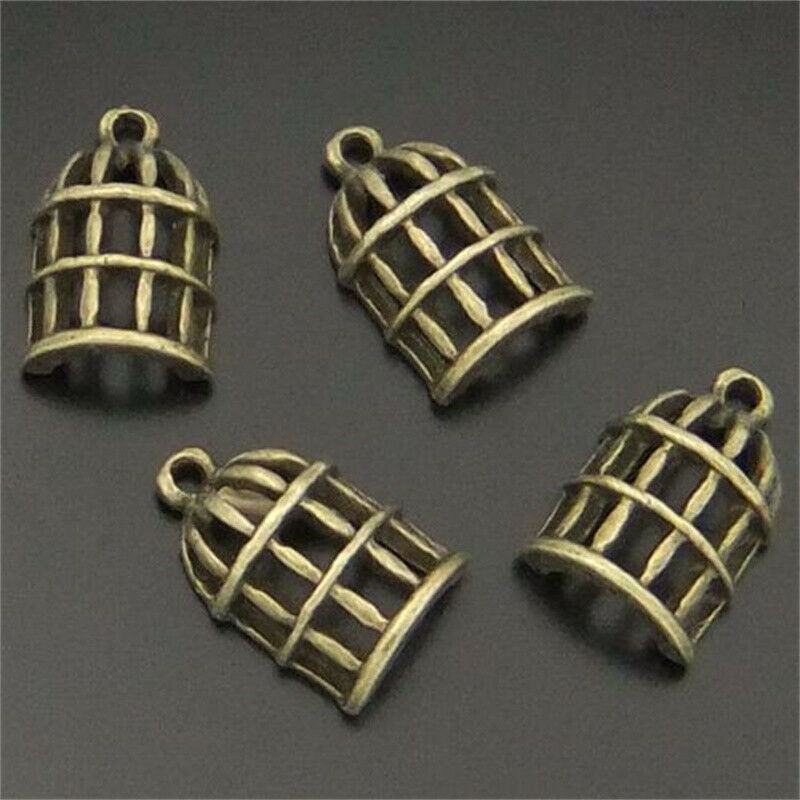 30 pcs Antiqued Bronze Hollowed Bird Cage Charm Alloy Jewelry Crafts 14*11*5mm