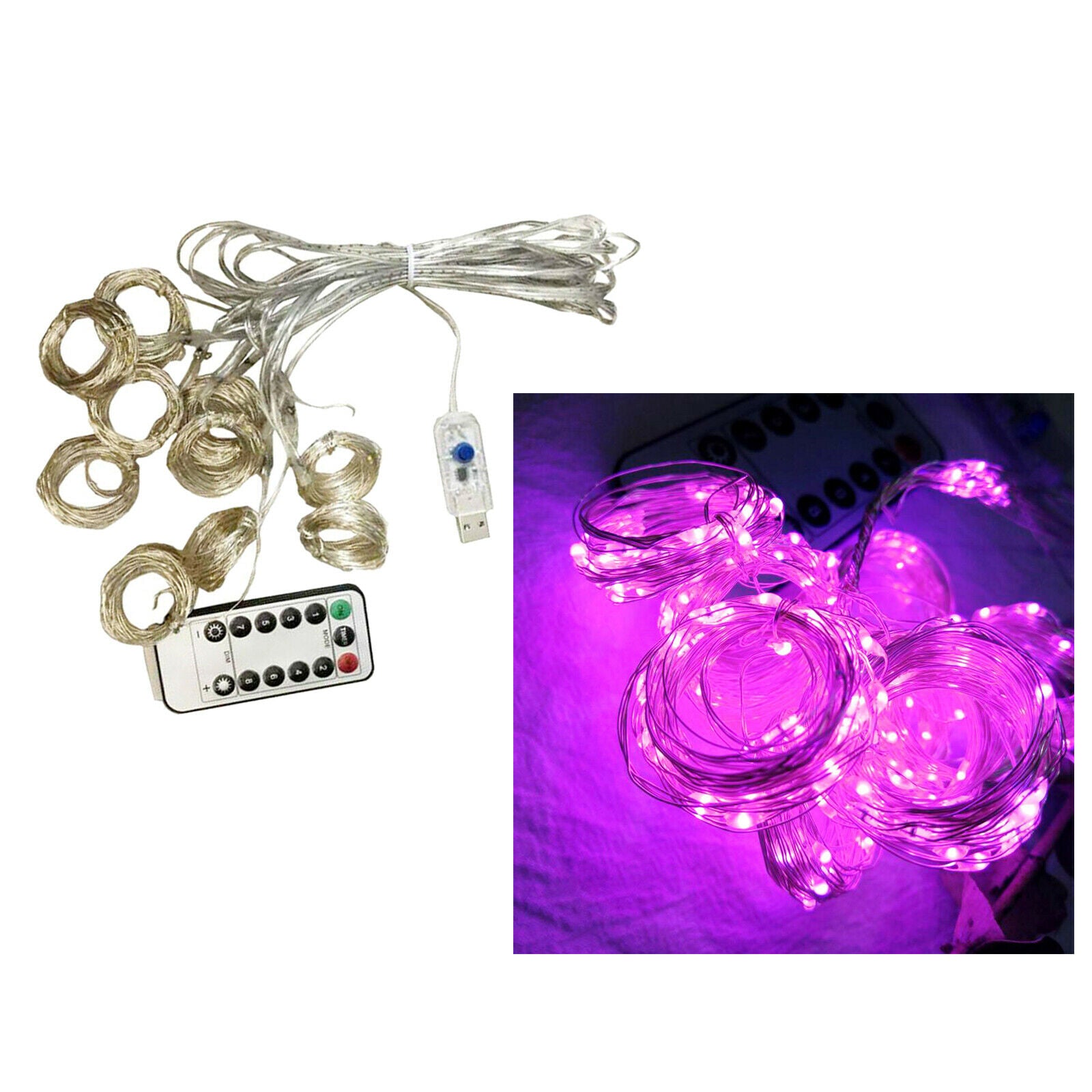 Christmas 3x3m 300LED USB Curtain Fairy String Lights Pink