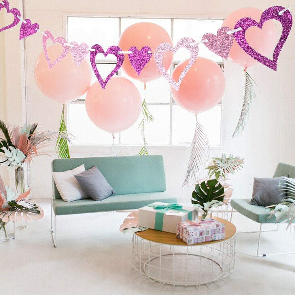Glitter Felt Heart Garland Banner Wedding Birthday Party Decoration Props