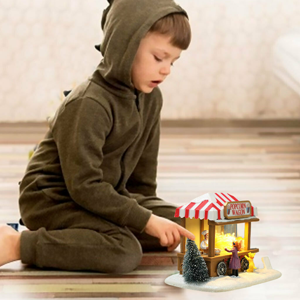 Christmas Snow House LED Popcorn Wagon Village Town Home Holiday Decoration