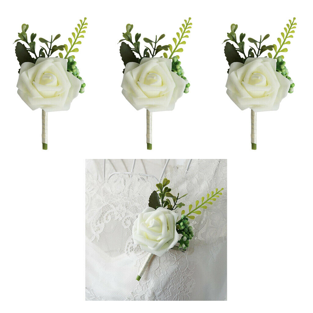 3pcs Wedding Corsage, Rose Flowers Brooch Pin for Celebration Party Proms