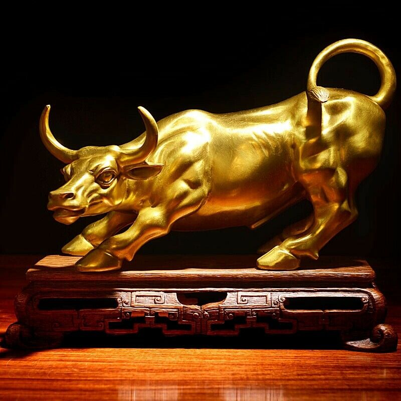 Feng Shui Fortune Brass Bull Statue, Sculpture Home Decoration Golden CopperA3M7