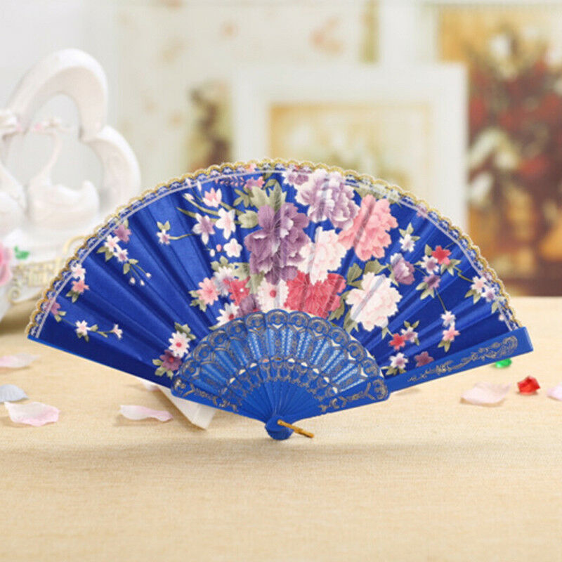 Folding Fan Chinese Flower Lace Silk Hand Held Fan Wedding Dancing Party .l8