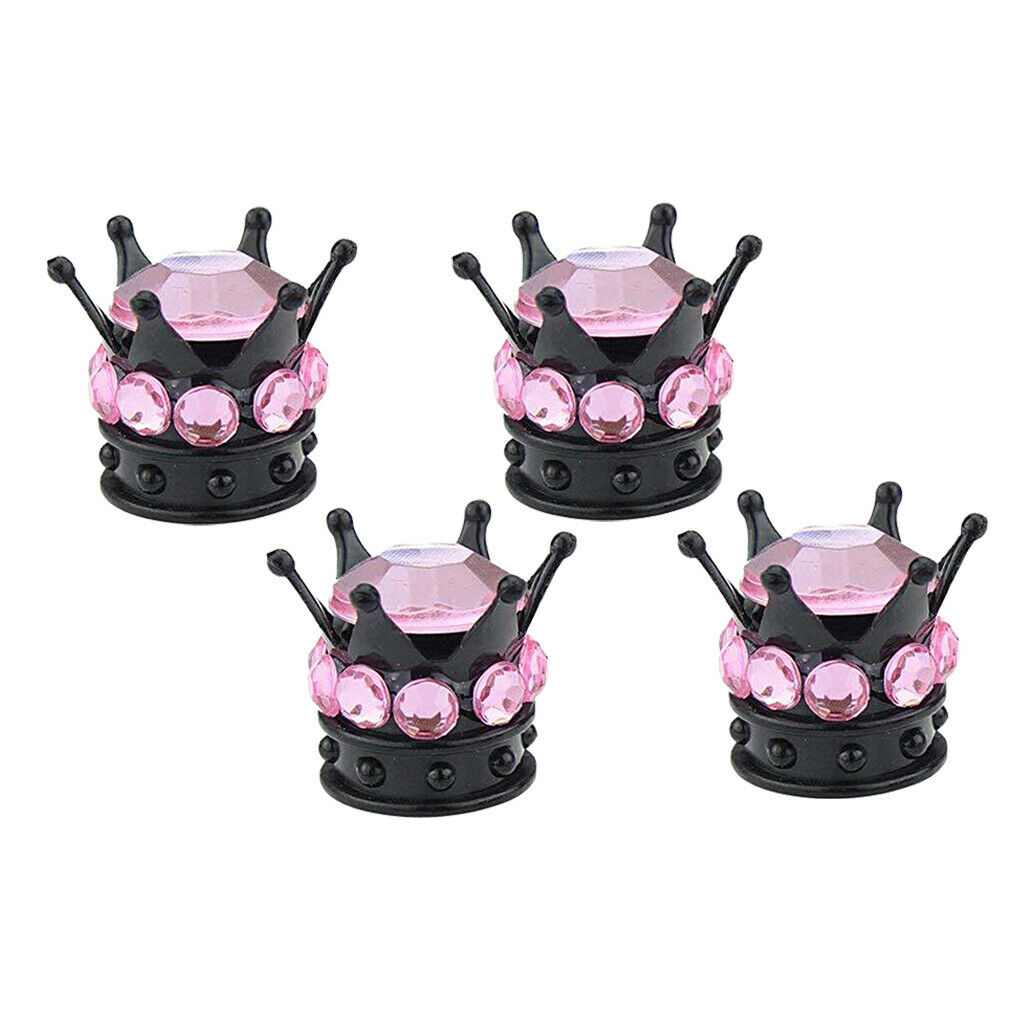 8Piece Crown Bling Diamond Tire/Wheel Stem Valve Caps Car Truck Vehicle Pink