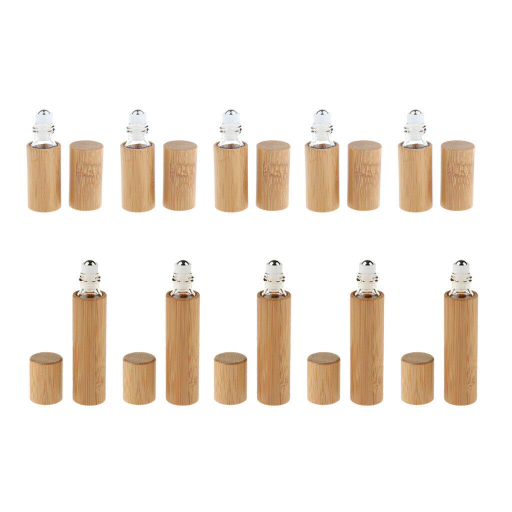 10Set Natural Bamboo Refillable Empty Essential Oil Roller Bottles 5ml/10ml