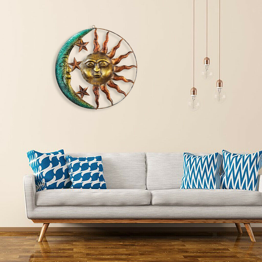 Art Sun Moon Ornaments Mobile Wall Hanging Plaque Backyard Garden Decor