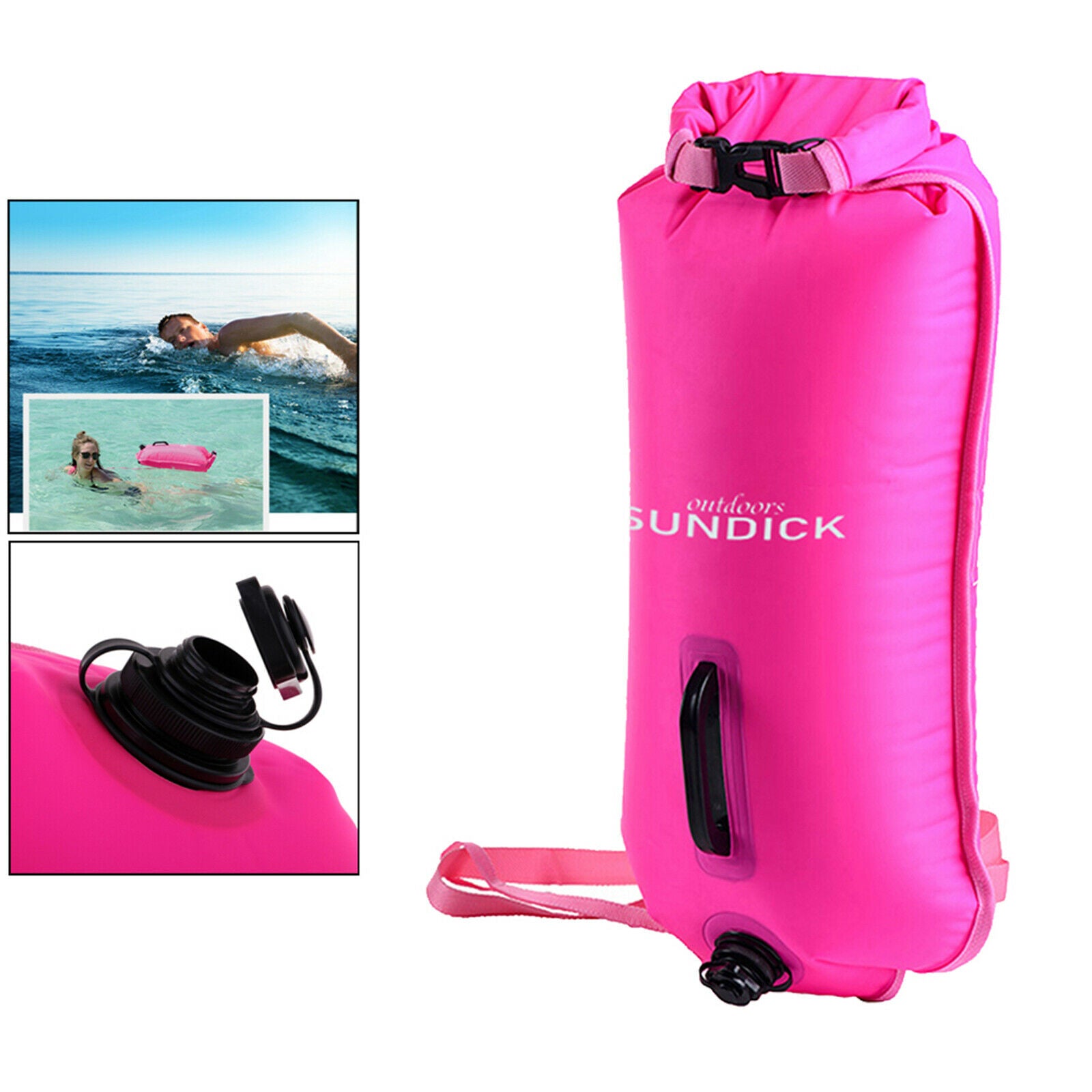 High Visibility Inflatable Dry Bag Safety Swim Buoy Tow Float Fluo Rosy