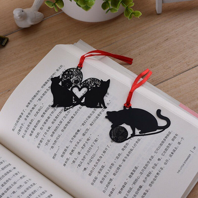 2X Cute Black Cat Metal Hollow Bookmark Holder Paper Marker Stationery SupplyBDA