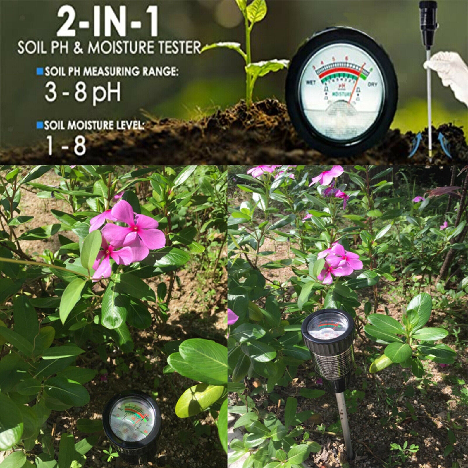 Soil PH Tester Planter Lawn Grasses Hygrometer Moisture Detector Sensor