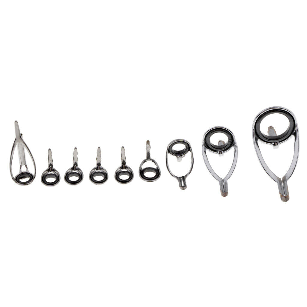 Set of 9 Ceramics Fishing Rod Guides Tip Rod Building Repair Eye Ring Set