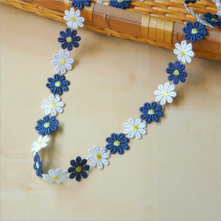 5 Yards Blue Flower shape Embroidered lace Trim Appliques Sewing craft 2.5cm